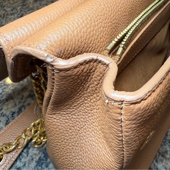 TORY BURCH Britten Flap Tan Leather Shoulder Bag Purse - Picture 10 of 13
